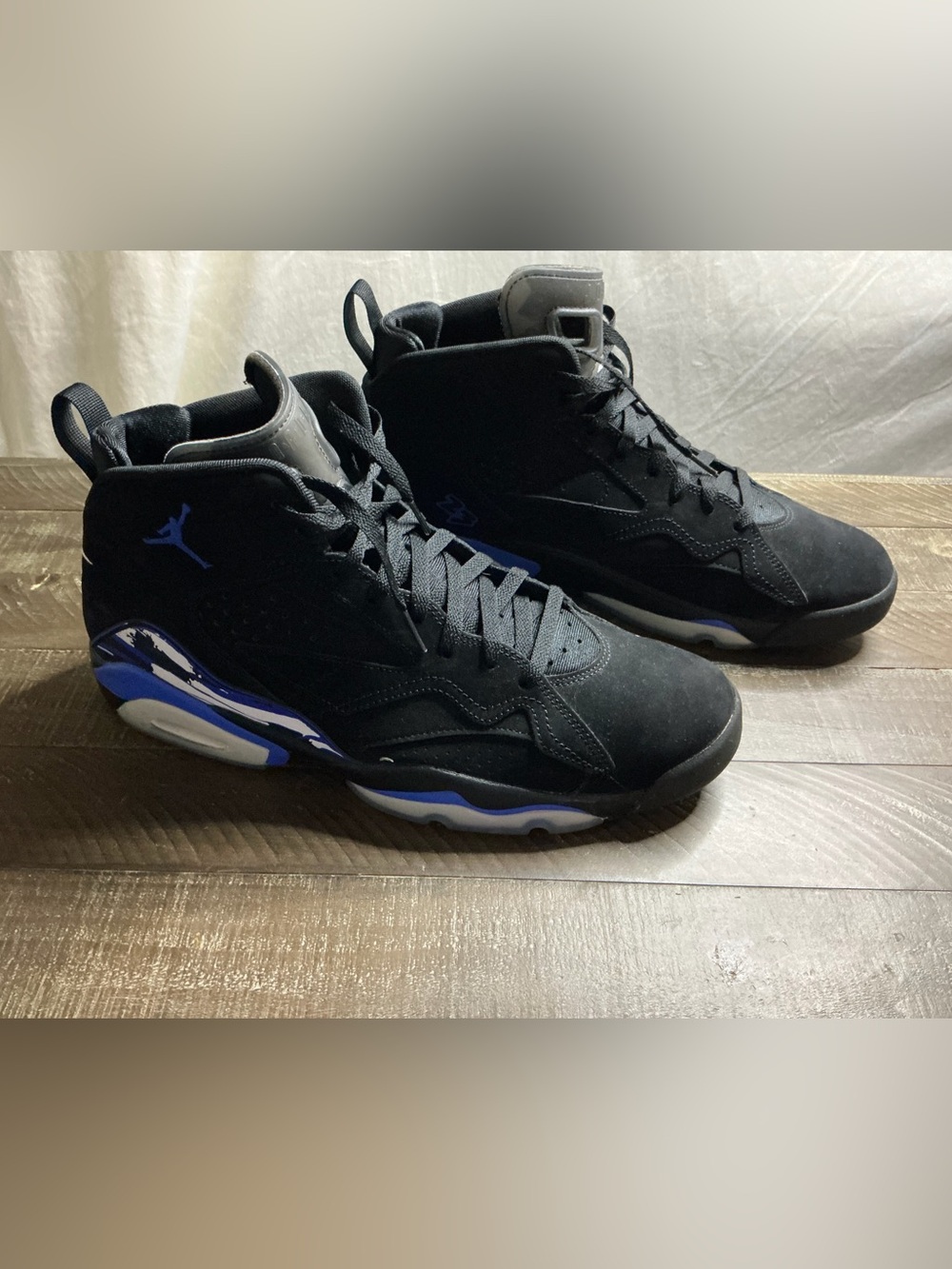 Jordan Black and Royal Blue High-Top Basketball Sneakers